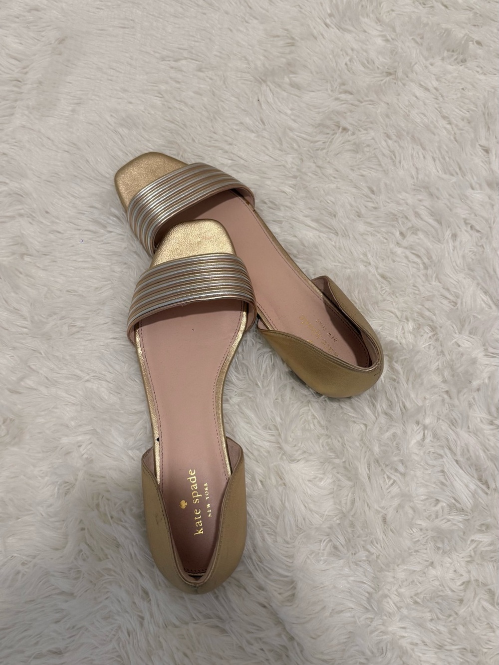 kate spade Metallic Gold and Pink Open-Side Flat Sandals